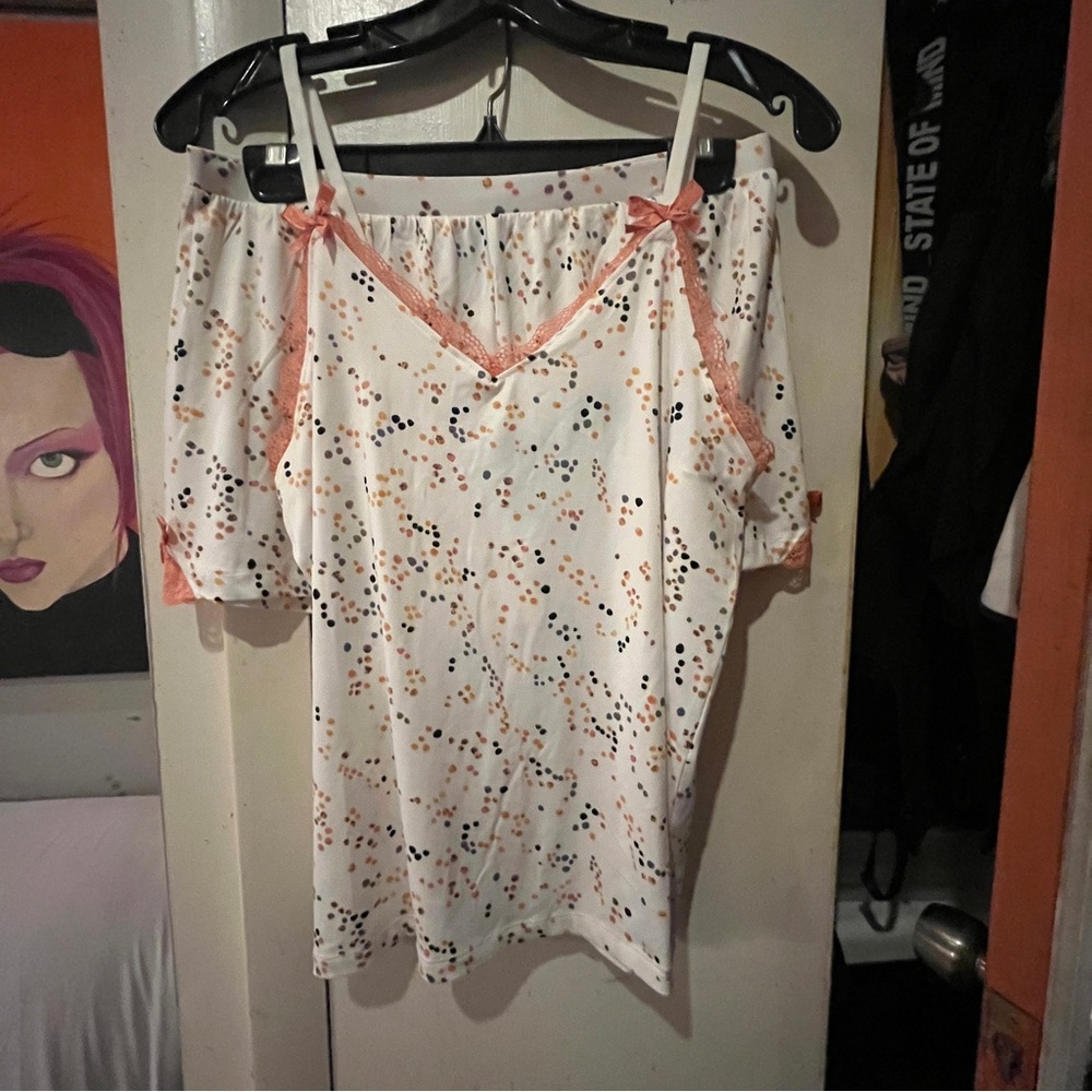Nanette Lepore White and Orange Off-Shoulder Blouse